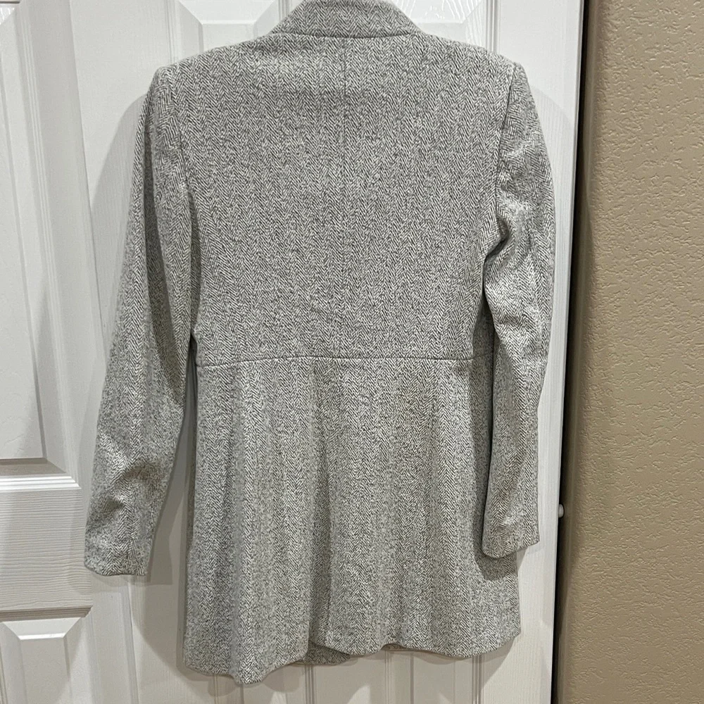 Zara Basic Women's Light Gray Herringbone Pea Coat-Size Small - Picture 7 of 9